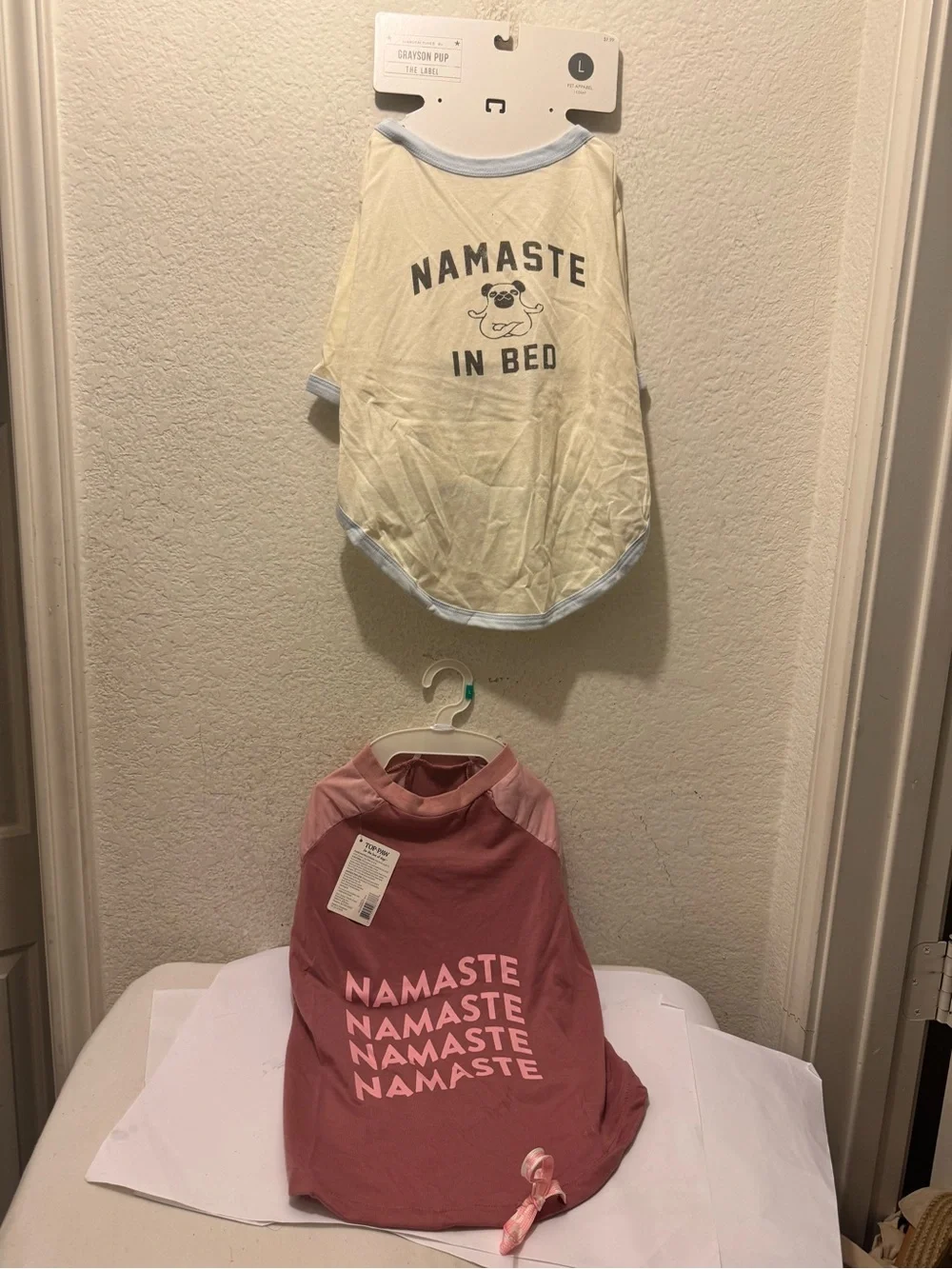 2 Top Paw Pink Repeated 'Namaste' Dog Tee with Light Pink Accents